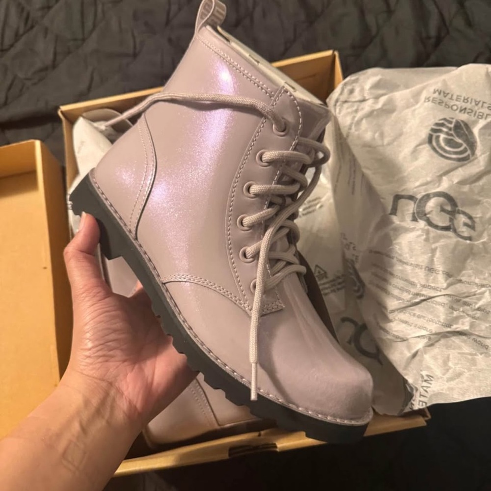 UGG Cream Lace Up Boots Durable Sole